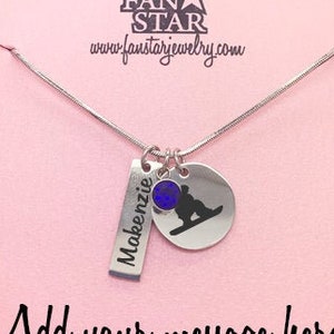 Personalized Snowboarder Pendant Necklace with Birthstone, Engraved Snowboarder Stainless Steel Customized with Name and Birthstone