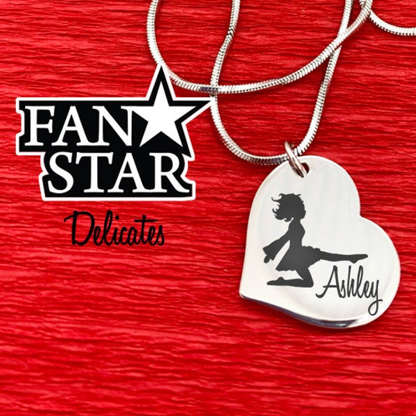 Stunning Heart Irish Dancer Pendant Necklace with Laser Engraved Name and Optional Front and Back Engraving on a Stainless Steel Pendant