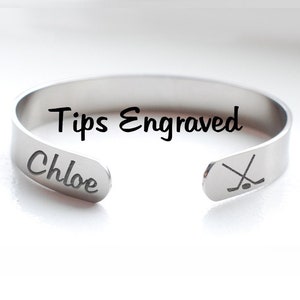 Custom Ice Hockey Stainless Steel Bracelet - ADD Your Name or Message - Engraved Bracelet - Choose Your Image - Handwriting Allowed!
