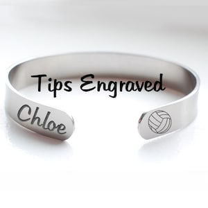 Custom VOLLEYBALL Stainless Steel Bracelet - ADD Your Name or Message - Engraved Bracelet - Choose Your Font - Handwriting Allowed!