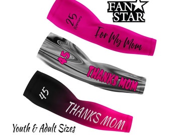 Personalized THANKS MOM Arm Sleeve, Mother's Day Sleeves for Kids and Adults, Customizable, Great Team Gift, Softball, Baseball, Lacrosse