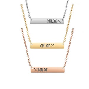 Personalized Engraved Lacrosse Bar Necklace|Custom Lacrosse Pendant|Optional Engraving Front and Back|Choose Your Finish