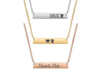 Minnesota Bar Pendant Necklace with Customization|Add Your Personalization and Name|Choose ANY State!