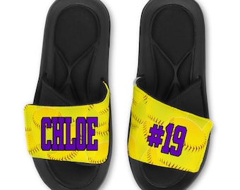 Personalized Custom Softball - Fastpitch Slides Flip Flops Sandals - Memory Foam Sole