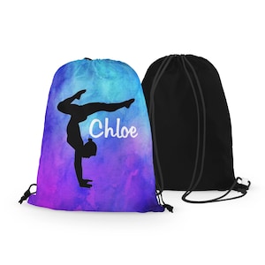 Personalized Gymnast Drawstring Bag, Custom Gymnastics Drawstring Bag Stag Position, Great gymnast gift and team gifts image 1