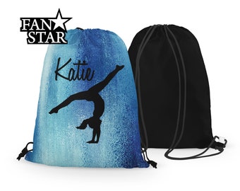 Personalized Gymnast Drawstring Bag with Faux Glitter Print, Custom Gymnastics Drawstring Bag with Choice of Gymnast, Great Gymnast Gift