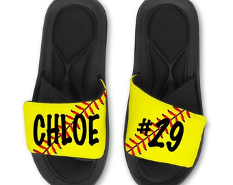 Custom Softball Slides Flip Flops Sandals - Custom Fastpitch Slides - Personalized Softball Slides