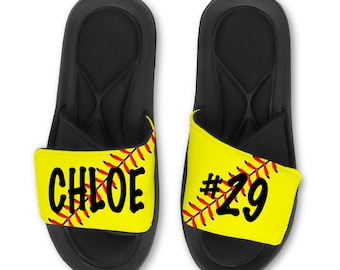 Custom Softball Slides Flip Flops Sandals for Youth and Adults, Personalized Fastpitch Slides for Teams, Softball Slides for Girls and Teams