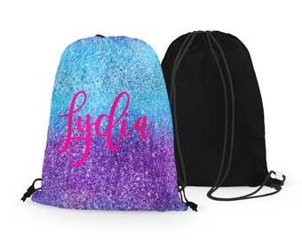 Personalized Faux Glitter Drawstring Bag - Custom Faux Glitter Drawstring Bag - Choose Your Colors!!