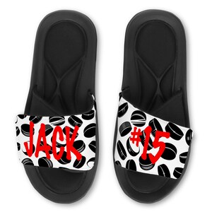 Personalized HOCKEY Slides Flip Flops Sandals - Custom NAME & NUMBER