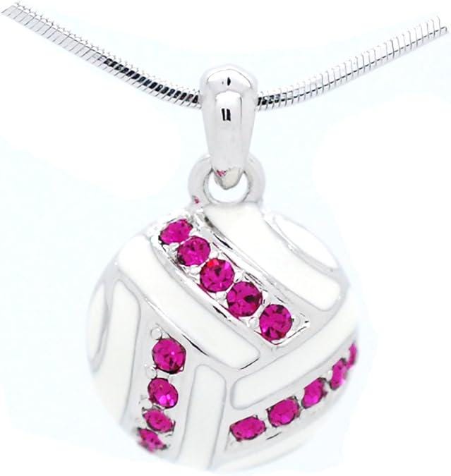 Volleyball Pendant Number Necklace with Crystals to Match Team Colors, Birthstone, or Favorite Color, Rhodium Plated, Team Gift