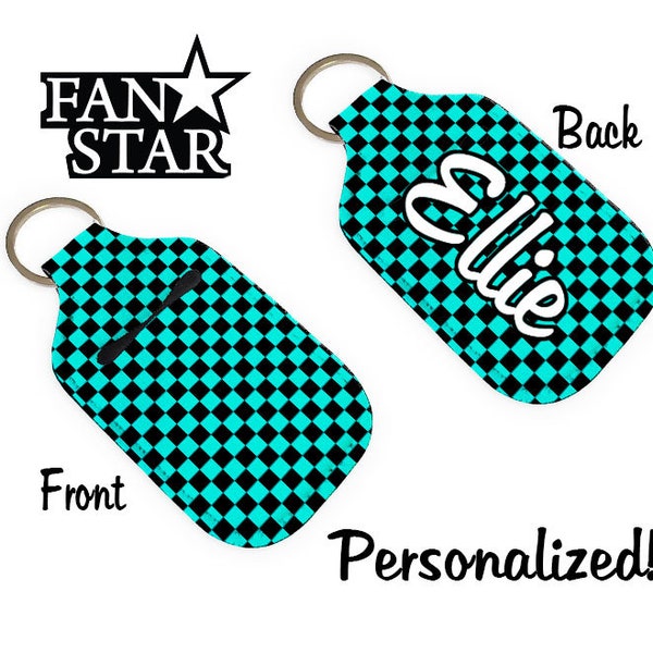 Personalized Green Checkerboard Hand Sanitizer Holder - Great Team Gift - Option to Add  Your Name or Logo!