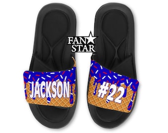 Personalized DRIP Ice Cream Cone Slides Flip Flops Sandals - Customized with Your Name, Number, and Color Choices Background!  Add a Logo!