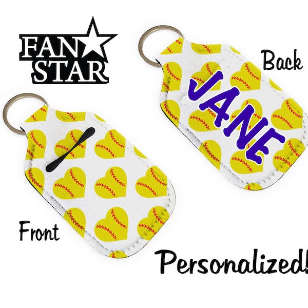 Personalized Softball Hearts Hand Sanitizer Holder - Great Team Gift - Option to Add  Your Name or Logo! Great for a Softball Lover!