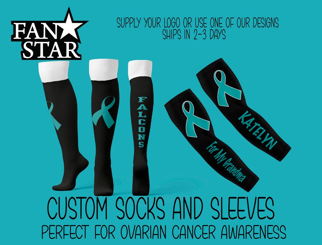 Custom Teal Ribbon Socks and Sleeves Set Great for Ovarian Etsy