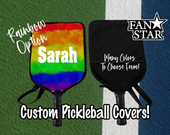 Custom Pickleball Paddle Cover, Personalized Pickleball Cover with Mesh, Choose Your Color, Name or Logo, Pickleball Gift! Rainbow Design