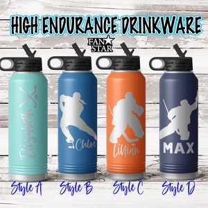 Personalized Hockey Water Bottle Engraved, Custom Hockey Water Bottle, Stainless Steel for Long Lasting Cold or Hot Drinks, Many Sizes image 1