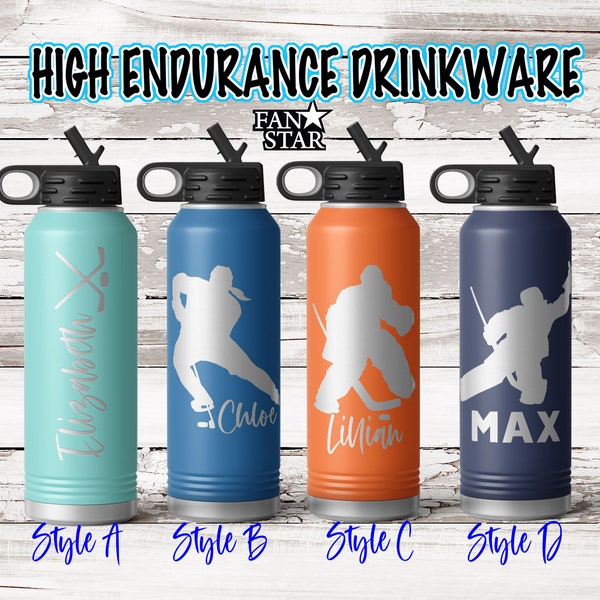 Personalized Hockey Water Bottle Engraved, Custom Hockey Water Bottle, Stainless Steel for Long Lasting Cold or Hot Drinks, Many Sizes