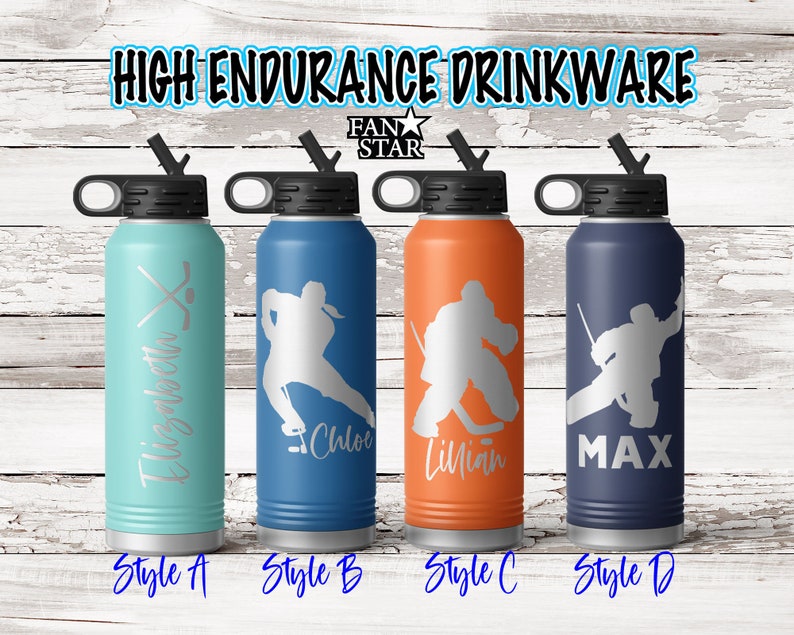 Personalized Hockey Water Bottle Engraved, Custom Hockey Water Bottle, Stainless Steel for Long Lasting Cold or Hot Drinks, Many Sizes image 1
