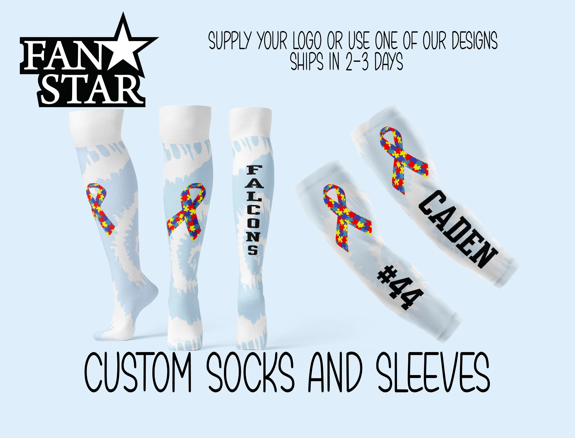 Custom Autism Ribbon Socks and Sleeves Set, Great for Autism