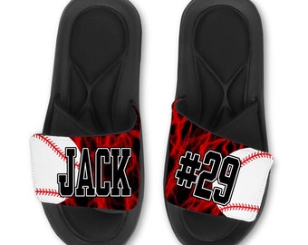 Custom Lightning BASEBALL Slides Flip Flops Sandals, Personalized Baseball Slides, Team Baseball Slides, Lightning Background