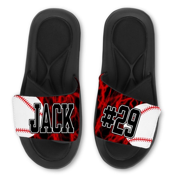 Custom Lightning BASEBALL Slides Flip Flops Sandals, Personalized Baseball Slides, Team Baseball Slides, Lightning Background