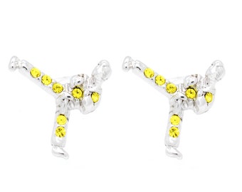 Crystal Karate Earrings - Martial Arts Tae Kwon Do Earrings - Post Style - Many Colors Available - Rhodium Plated