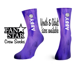Personalized Volleyball Crew Socks, Custom Volleyball Prism Socks, Adult or Child Sized, Perfect Team Gift, Sparkle or Plain