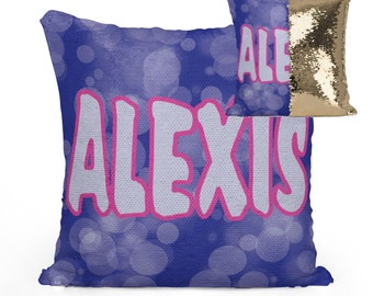 Personalized Bubbles Mermaid Sequin Flip Pillow with Your Name, Customized Mermaid Sequin Pillow