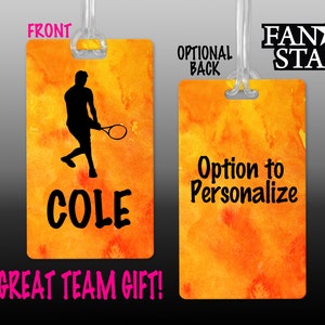 Personalized Tennis Bag Tag for Luggage - Custom Male Tennis Player Bag Tag - Great Team Gift or Party Favors! Single or Bulk Available.