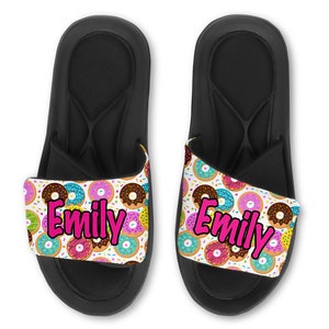 Personalized Custom DONUT DOUGHNUT Sandals / Slides / Flip Flops - Choose your name and font!