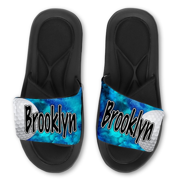 Custom Golf Slides Flip Flops Sandals, Personalized Golf Sandals, Memory Foam Slides, Soccer Gift, NEW Watercolor Design