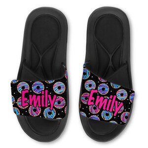 Personalized Custom SPACE DONUT DOUGHNUT Sandals / Slides / Flip Flops - Choose your name and font!