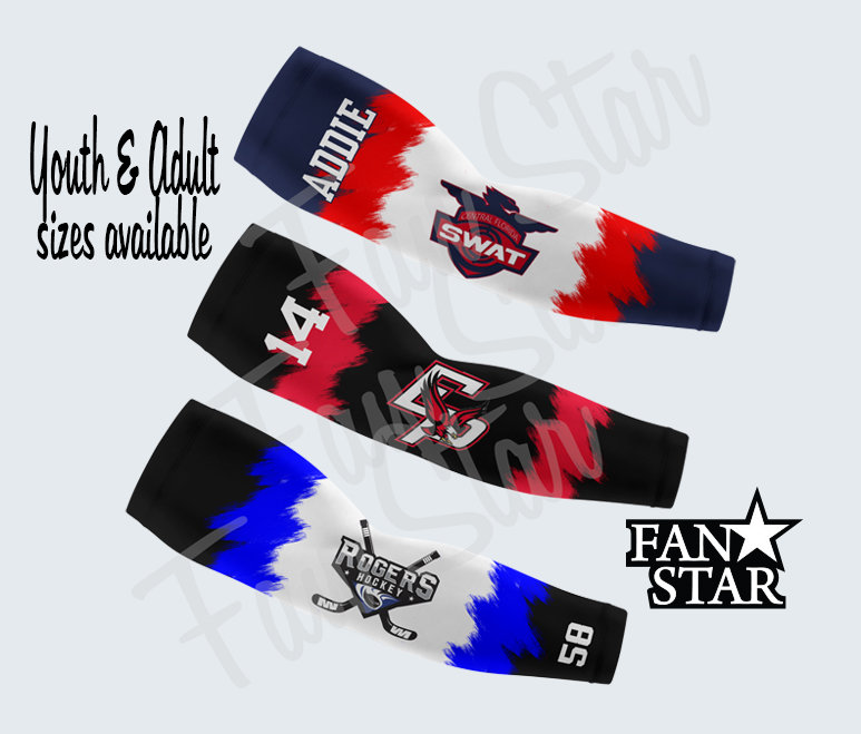 Personalized Team Logo Arm Sleeves for Softball, Lacrosse, Field Hockey - Custom LOGO Compression Sleeve - Buy Single Sleeve or a Pair!