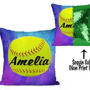 Personalized Softball Sequin Flip Pillow