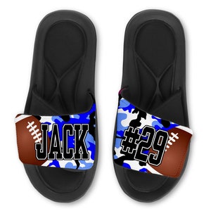 Custom FOOTBALL Slides Flip Flops Sandals, Personalized Camo Team Football Slides, Custom with Your Name, Number, or Logo!
