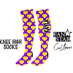 Personalized Heart  Knee High Socks for Softball and Fastpitch Teams, Custom Softball Hearts Knee High Socks for Softball Youth and Adult