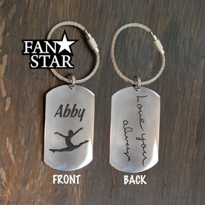 GYMNAST Keychain Custom|Dancer Key Chain|Handwriting & Font Options|Personalized|Stainless Steel|Laser Engraved Key Chain
