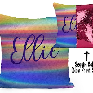 Personalized Mermaid Sequin Flip Pillow with rainbow waves, Customize with your Name or Logo, Perfect Birthday Gift!