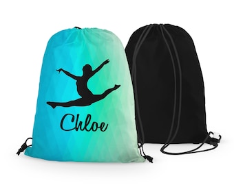 Personalized Gymnast Drawstring Bag, Custom Gymnastics Drawstring Leaping, Great Gymnast Gift and Team Gym Gifts! Abstract Background