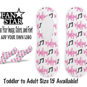 Personalized Music No Show Ankle Socks, Custom Music Socks, Music Socks Gift, Poly Cotton Blend Anklets, Fits Kids and Adults