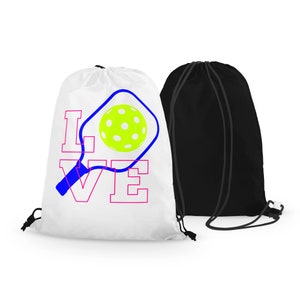 Personalized Pickleball LOVE Drawstring Bag, Custom Pickleball Drawstring Bag, Choose the Colors and the Font!  Great Pickleball Gift!