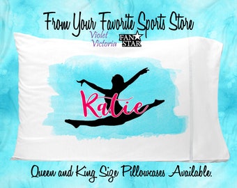 Personalized Gymnast Pillowcase Leaping with Name, Super Soft Microfiber Pillowcase, Queen or King Size Available, Other Images Available