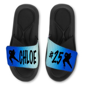 Personalized HOCKEY Slides - HOCKEY Custom Slides - HOCKEY Sandals - Custom Name, Number, and/or Team! Choose your Colors!