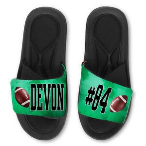Custom FOOTBALL Slides Flip Flops Sandals, Personalized Prism Design Team Football Slides, Custom with Your Name, Number, or Logo on Slide