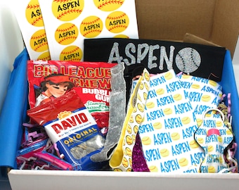 Personalized SOFTBALL FASTPITCH Gift Box - Perfect Birthday or Easter Gift Box! Option to add Custom Slides & Bag.