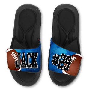 Custom FOOTBALL Slides Flip Flops Sandals, Personalized Prism Design Team Football Slides, Custom with Your Name, Number, or Logo!