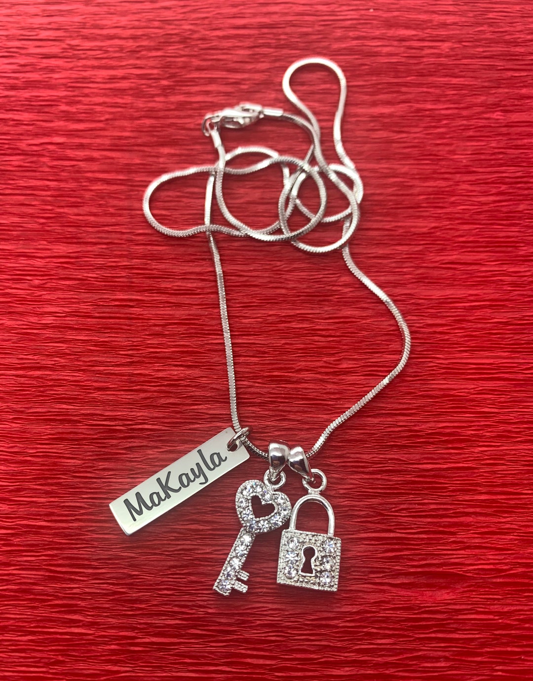 Engraved Heart Lock and Key Pendant Necklace Personalized Etsy