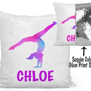 Personalized GYMNAST Mermaid Sequin Flip Pillow HANDSTAND, Custom Gymnastics Sequin Pillow, Personalized Gymnast Pillow