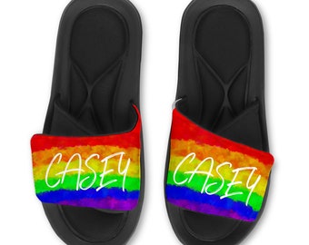 Custom PRIDE slides - custom PRIDE sandals - Personalized with your name!